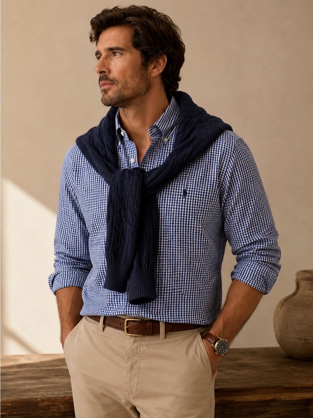 Yarmouth Polo by Ralph Lauren Blue White Gingham Button-Down Shirt